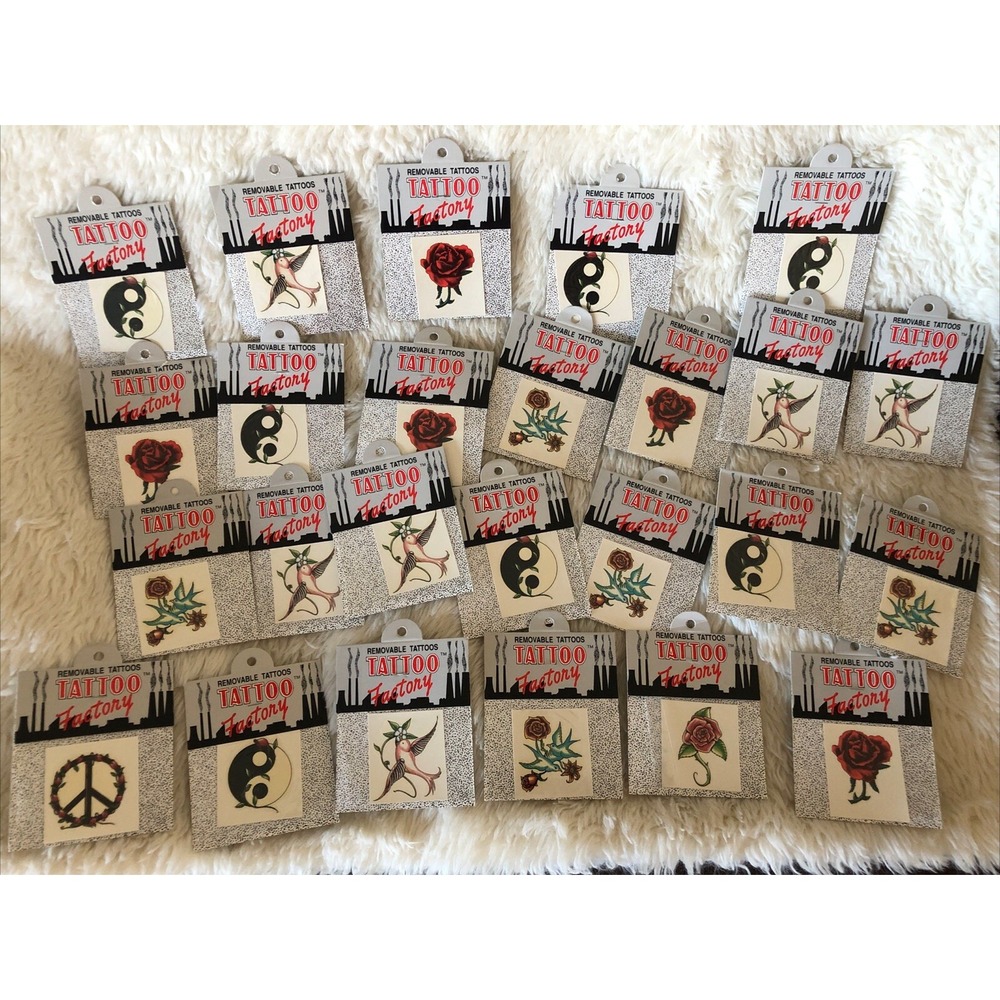 Vintage 90's REMOVABLE TATTOOS Sealed 25 Total Taiwan By Tattoo Factory